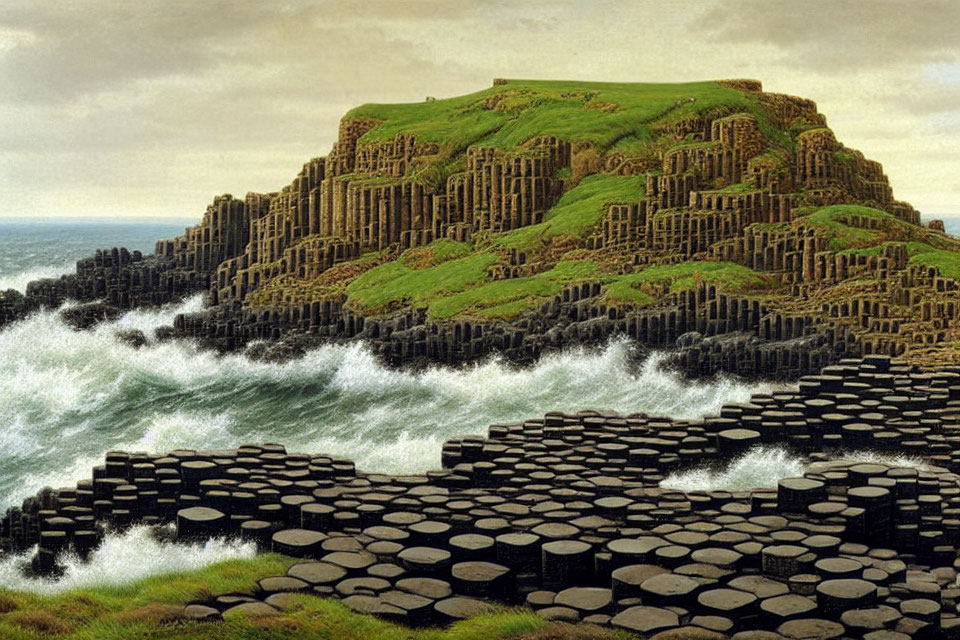 Unique Hexagonal Basalt Columns at Giant's Causeway, Northern Ireland