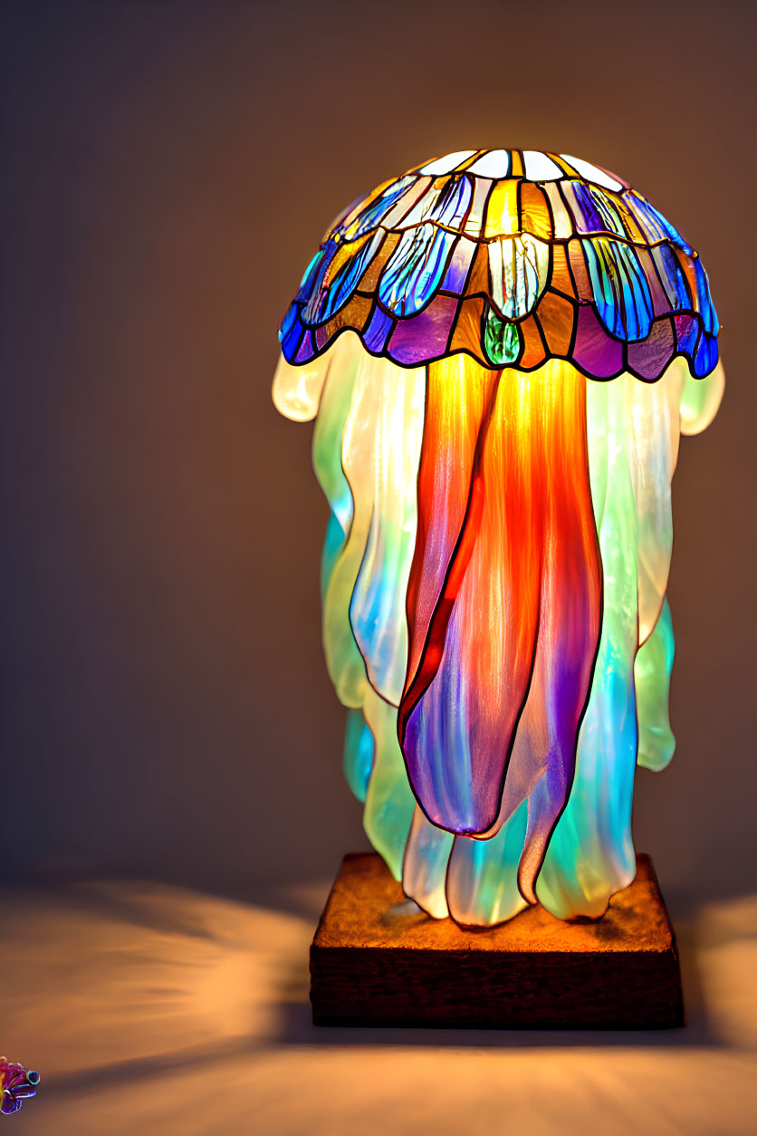 Colorful Tiffany-Style Stained Glass Table Lamp with Multicolor Glass Body