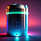 Blue LED-lit futuristic canister on vibrant pink and purple backdrop