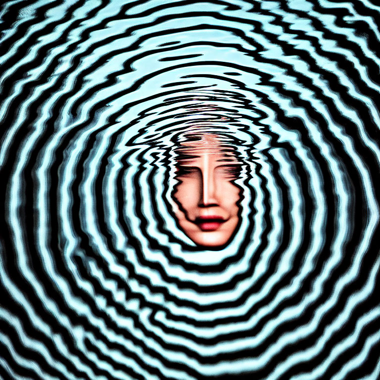 Distorted woman's face ripples in surreal image