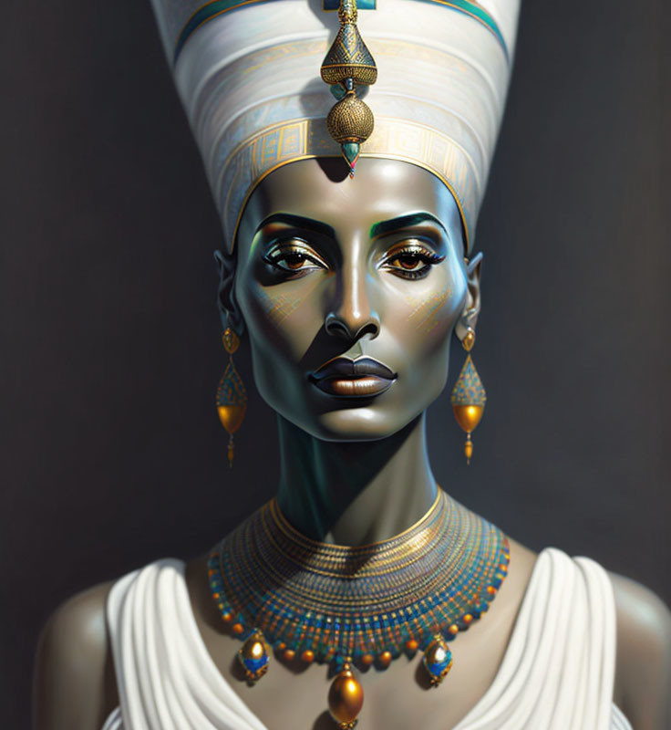 Digital artwork: Woman with Egyptian-inspired headdress and jewelry