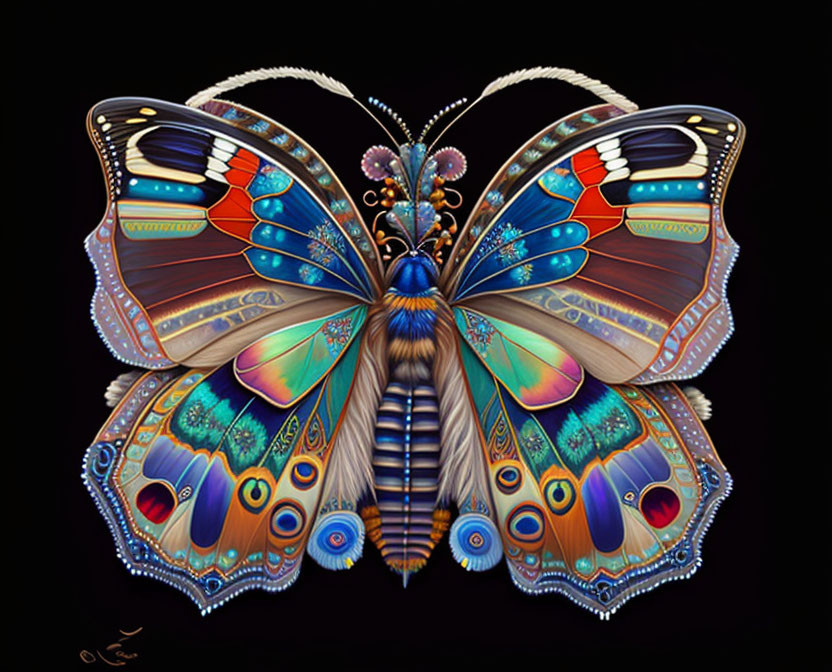 Colorful Butterfly Artwork with Peacock Feather Eyespots