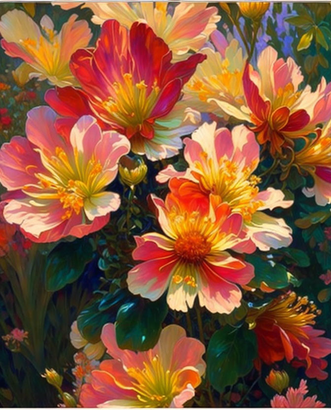 Colorful flower bouquet painting on dark background