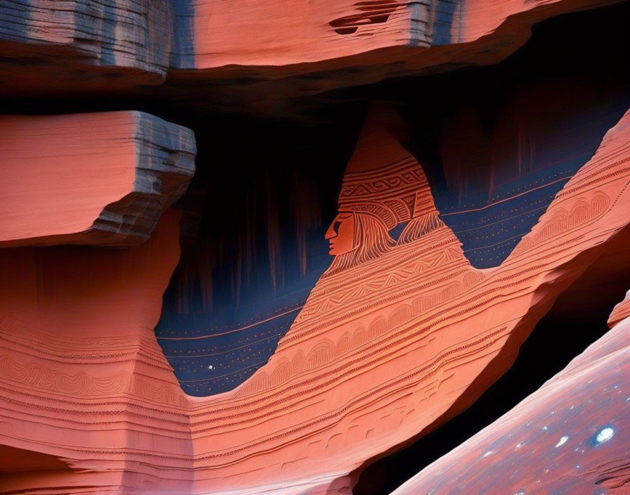 Digital Art: Woman's Profile Merged with Canyon Landscape