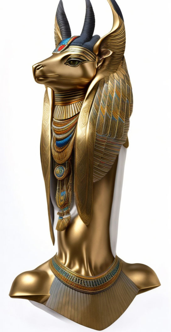 Intricate Egyptian Anubis statue with gold and black details