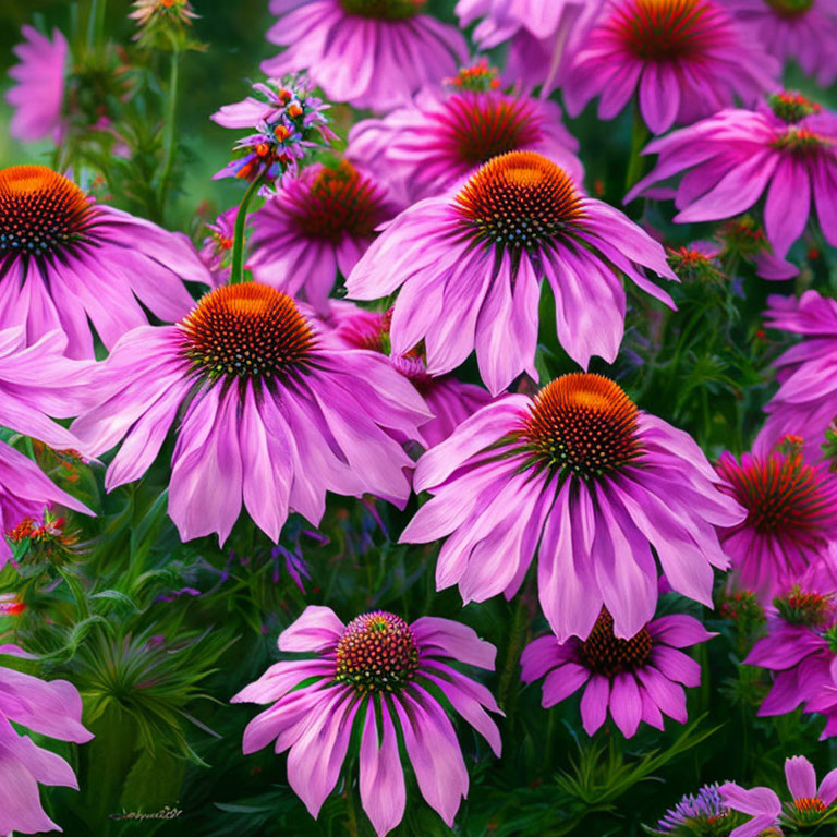 Bright Pink Echinacea Flowers with Orange-Brown Centers