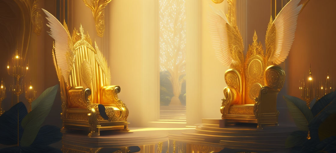 Golden Thrones with Winged Designs in Grand Chamber