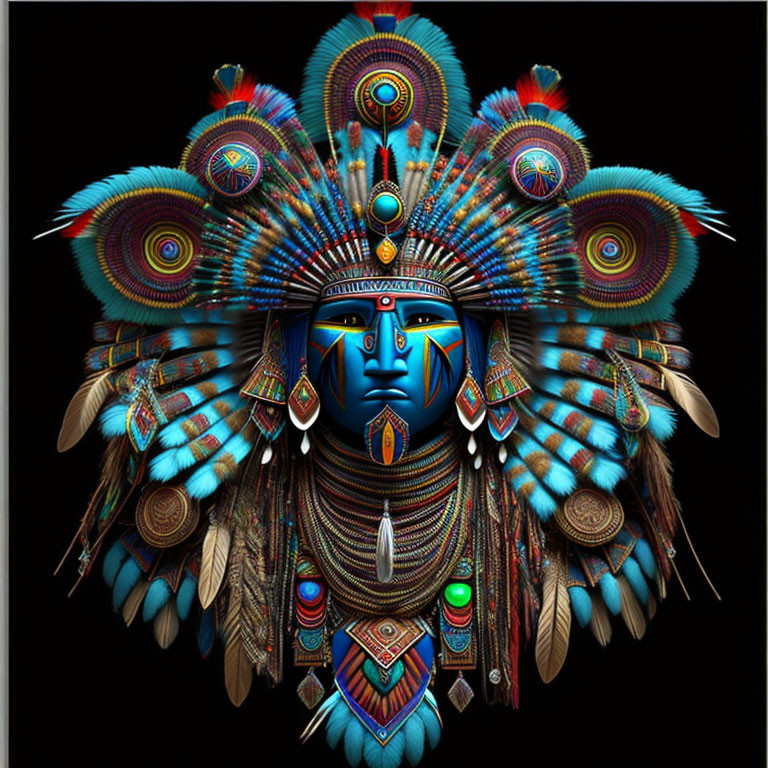 Colorful digital artwork: Stylized figure in Native American headdress