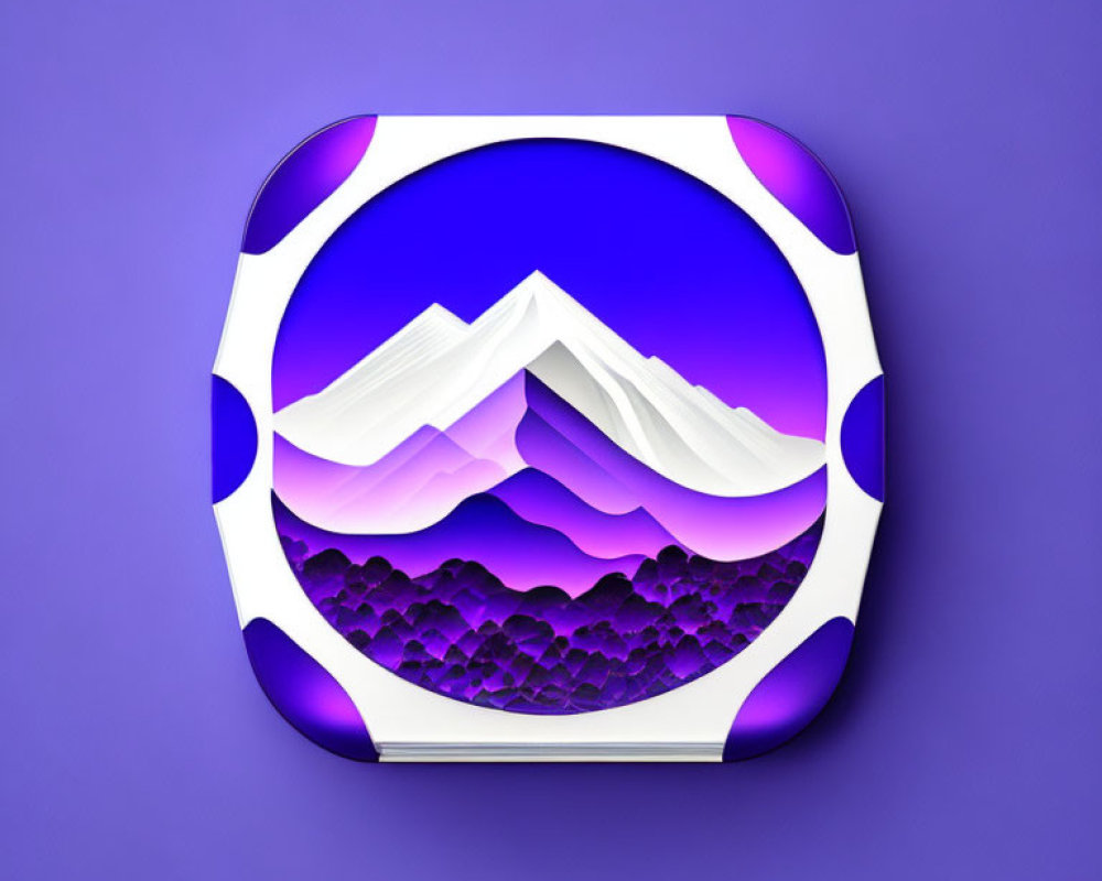 Mountain Landscape Artwork in Purple and White on Purple Background