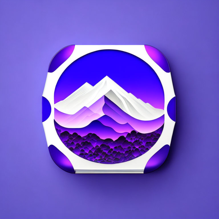 Mountain Landscape Artwork in Purple and White on Purple Background