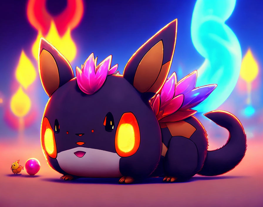 Cartoonish fire-type creature with fluffy appearance and vibrant flames