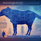 Detailed Mechanical Bull Blueprint with Schematics and Drafting Tools on Dark Background