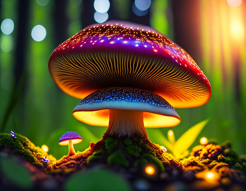 Vibrant Fantasy Mushrooms in Mystical Forest