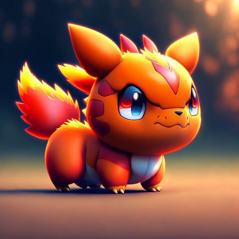 Illustration of cute orange creature with flame details