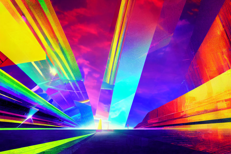 Colorful Abstract Artwork: Vibrant Beams in Futuristic Landscape