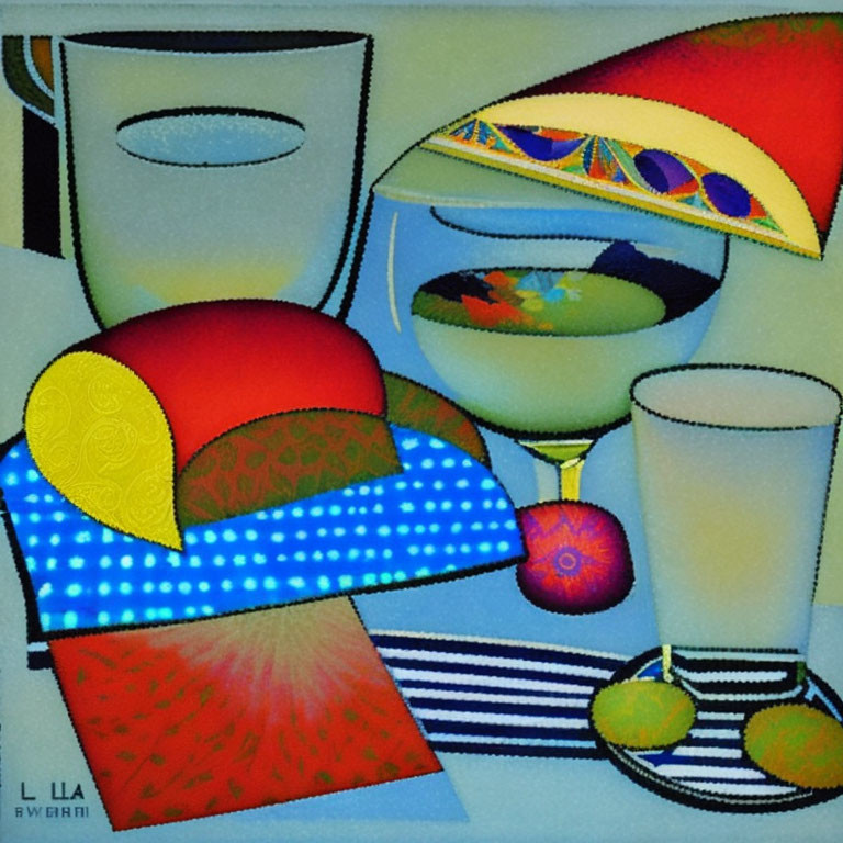 Vibrant Cubist Still Life Painting with Geometric Shapes