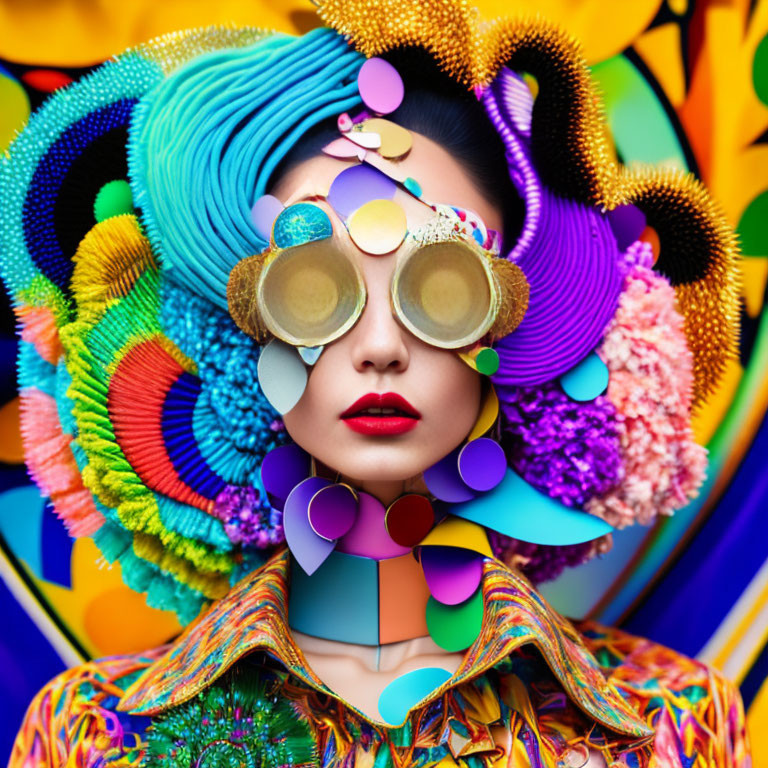 Colorful Abstract Art: Person Surrounded by Vibrant Shapes