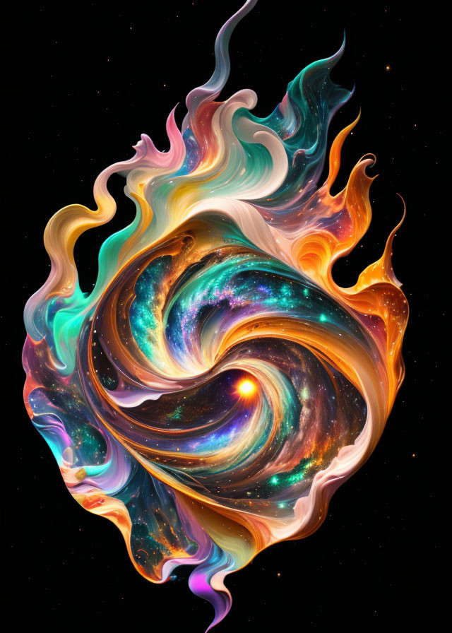 Colorful Swirling Cosmic Galaxy Artwork with Celestial Vortex