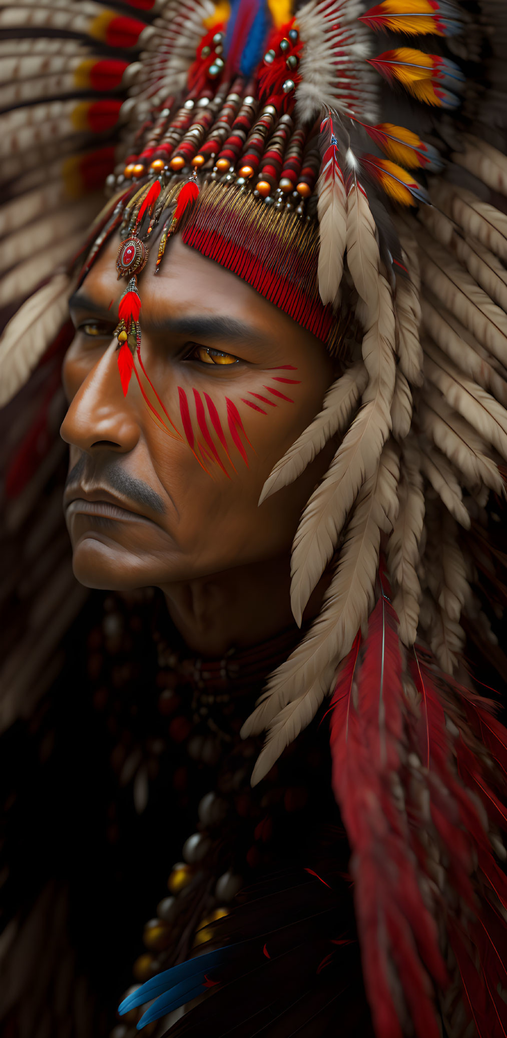 Vibrant digital portrait of a person in Native American headdress