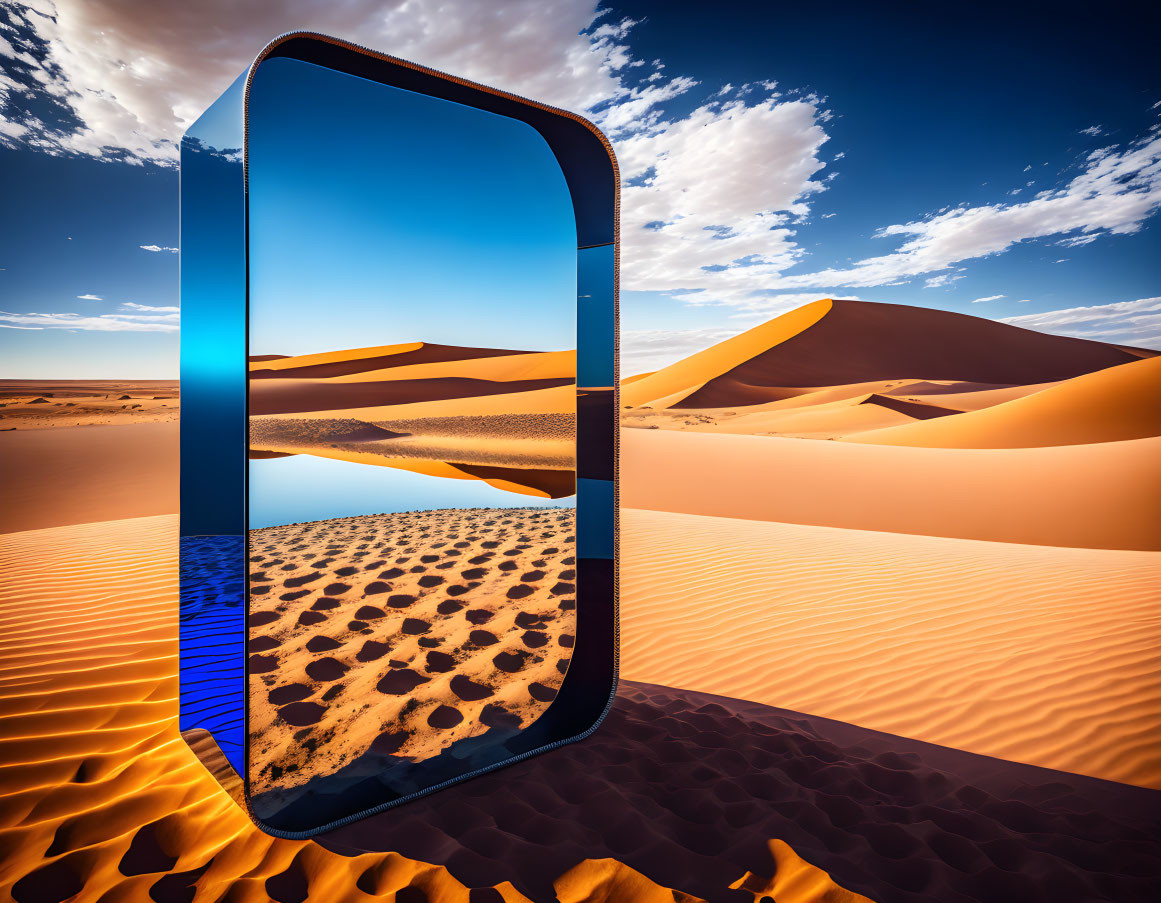 Surreal smartphone image merges desert scene seamlessly