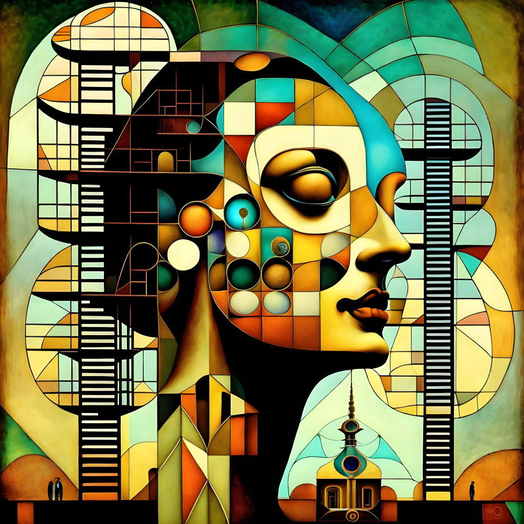 Colorful Geometric Architecture Portrait in Cubist Style