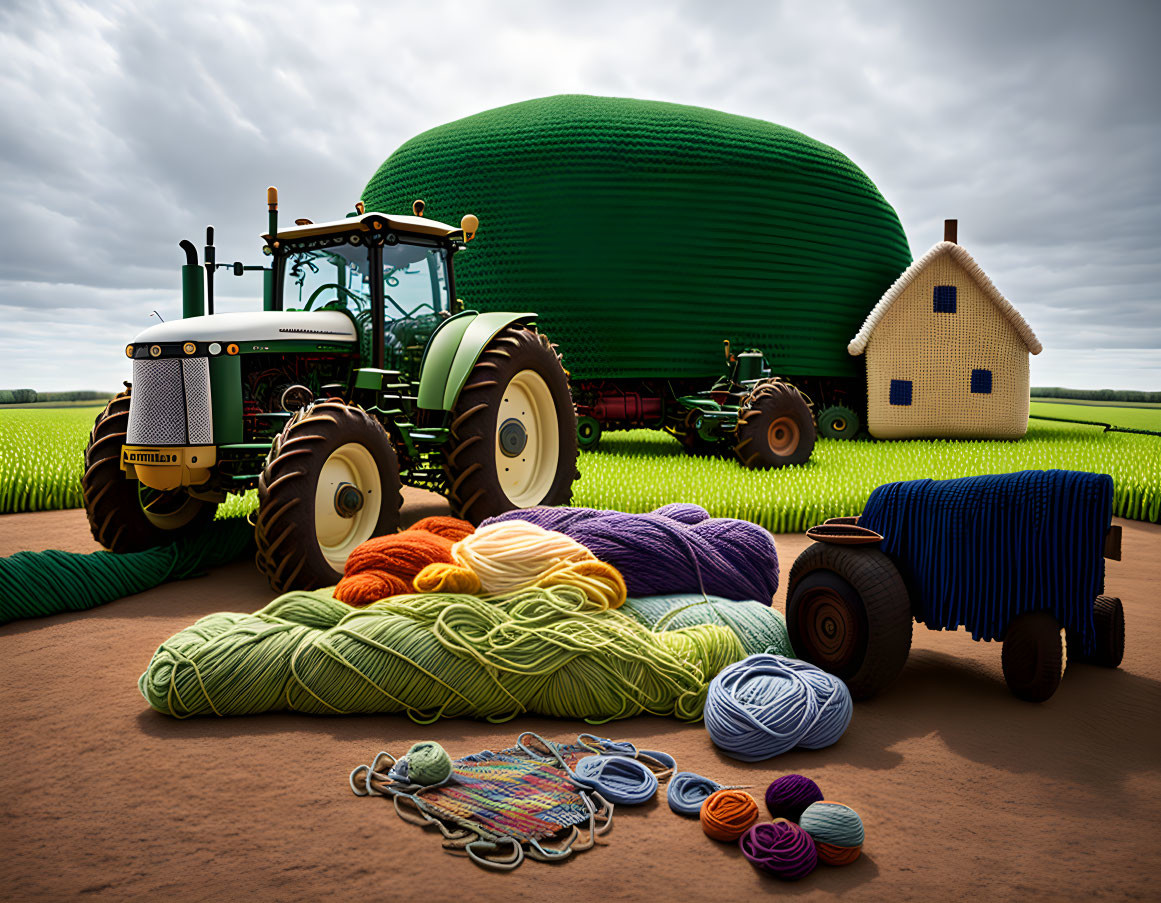 Colorful Yarn Art: Whimsical Countryside Scene