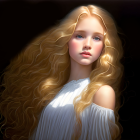 Young woman's digital portrait with golden hair against starry night.