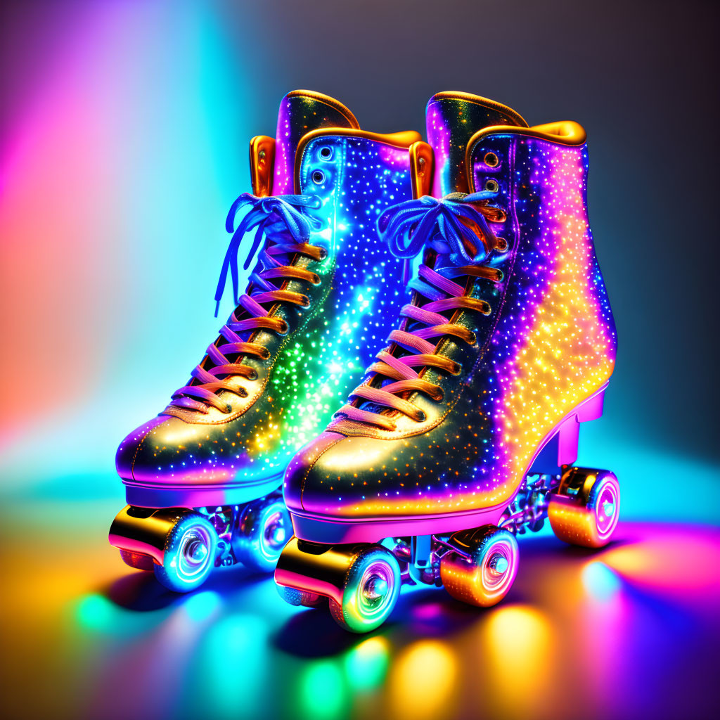 Colorful Galaxy Pattern Roller Skates with Neon Lights