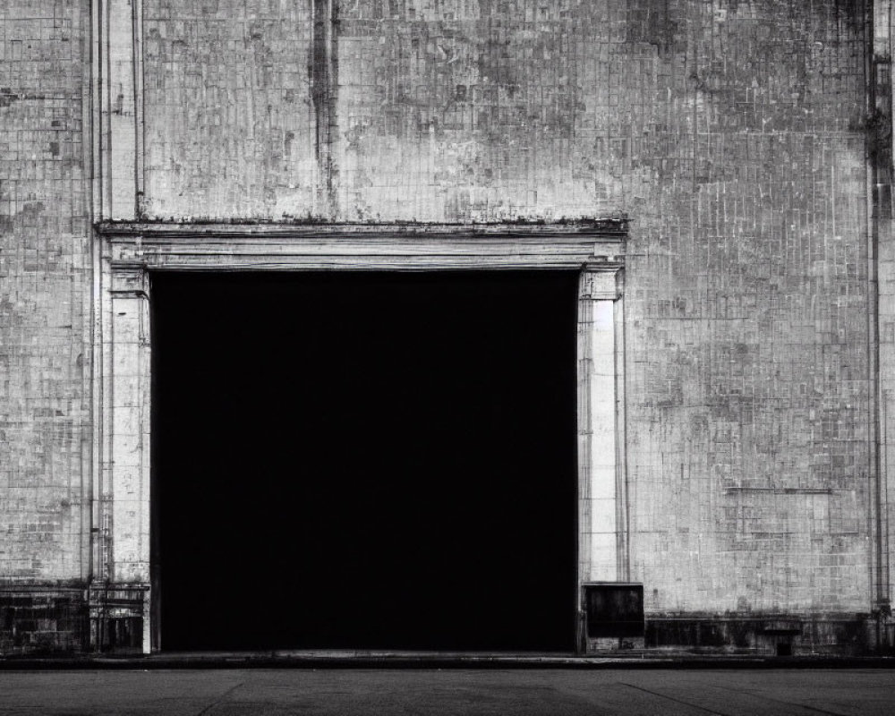 Black and White Photo of Weathered Industrial Doorway