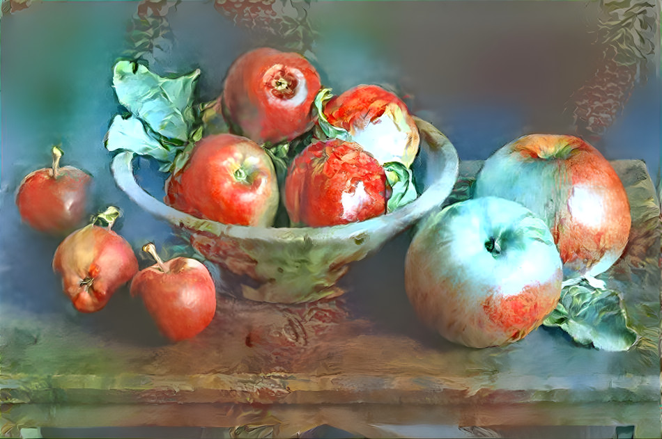 Bowl of fruit, coppered