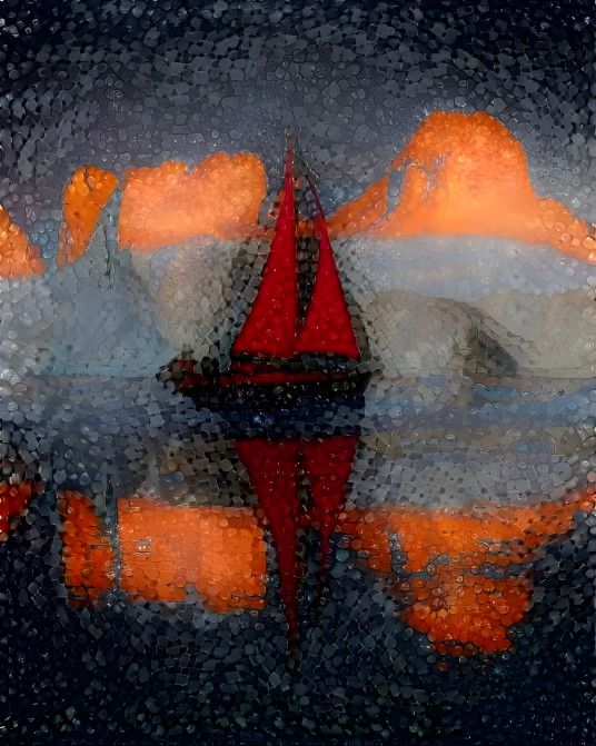 Pointillist sailboat