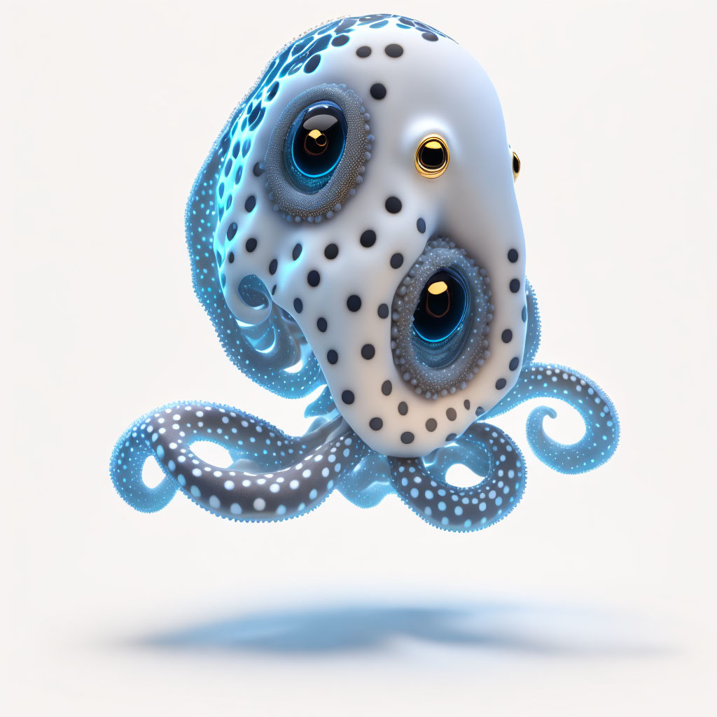 Blue and White Octopus 3D Illustration with Expressive Eyes