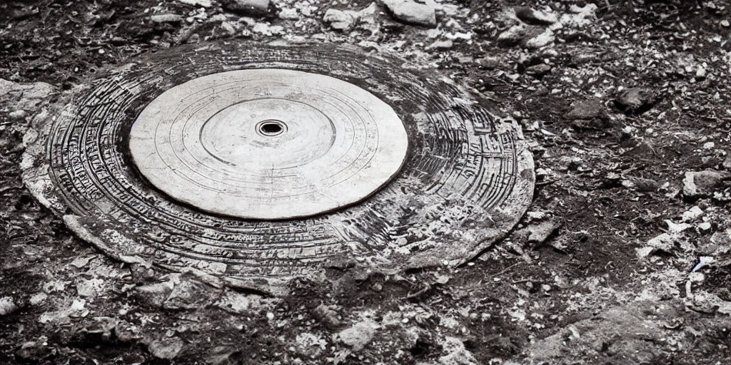 Abandoned weathered vinyl record on rough ground