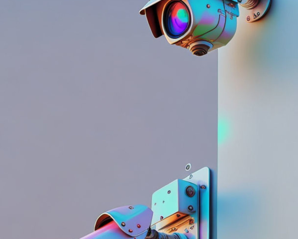 Colorful Stylized CCTV Cameras Mounted on Wall