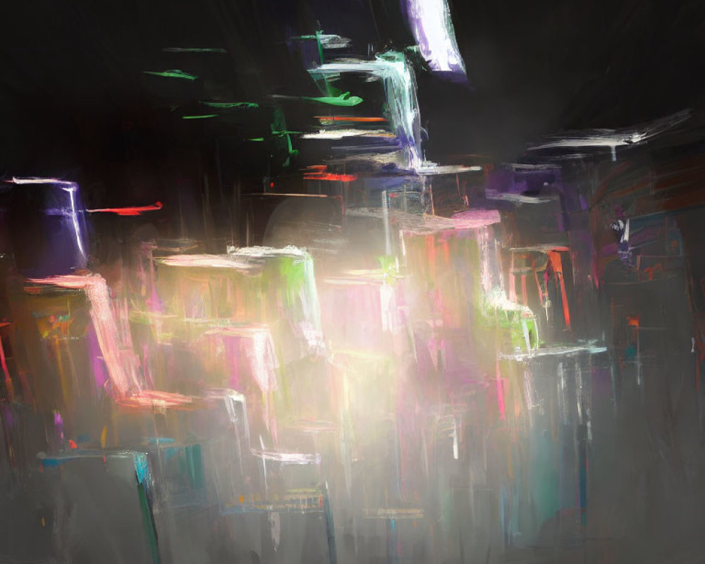 Vivid Brushstrokes on Dark Background Resemble City Lights on Water