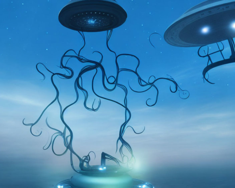 Mysterious UFOs with Tentacle-like Appendages in Starlit Sky