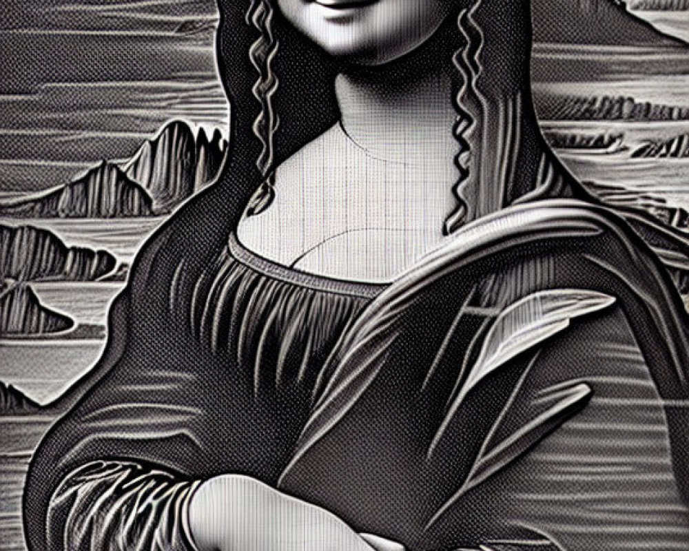 Monochrome Mona Lisa with ripple effect distortion