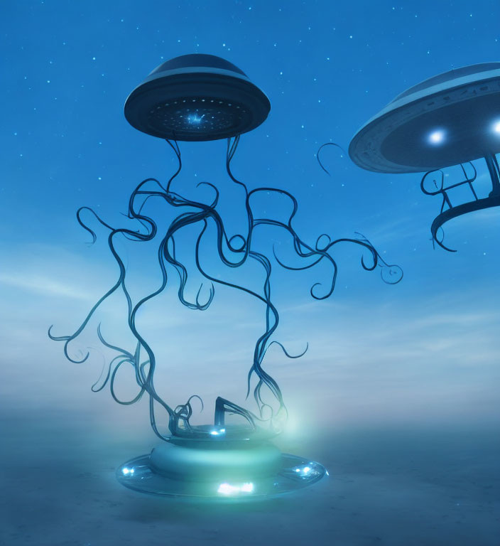 Mysterious UFOs with Tentacle-like Appendages in Starlit Sky