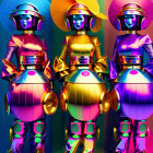 Colorful Samurai-Inspired Robotic Figures on Gradient Background