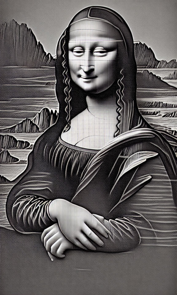 Monochrome Mona Lisa with ripple effect distortion