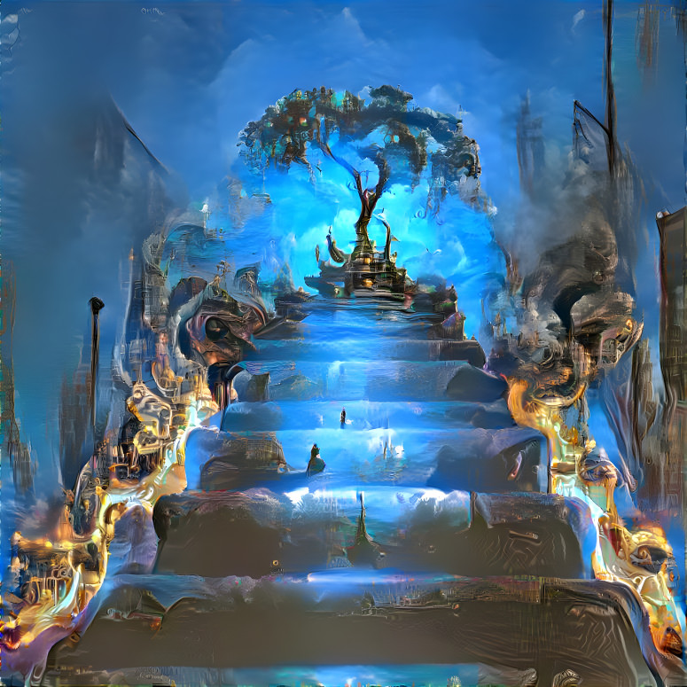 Tree of life,  stairs, futuristic, ocean, lava, bl