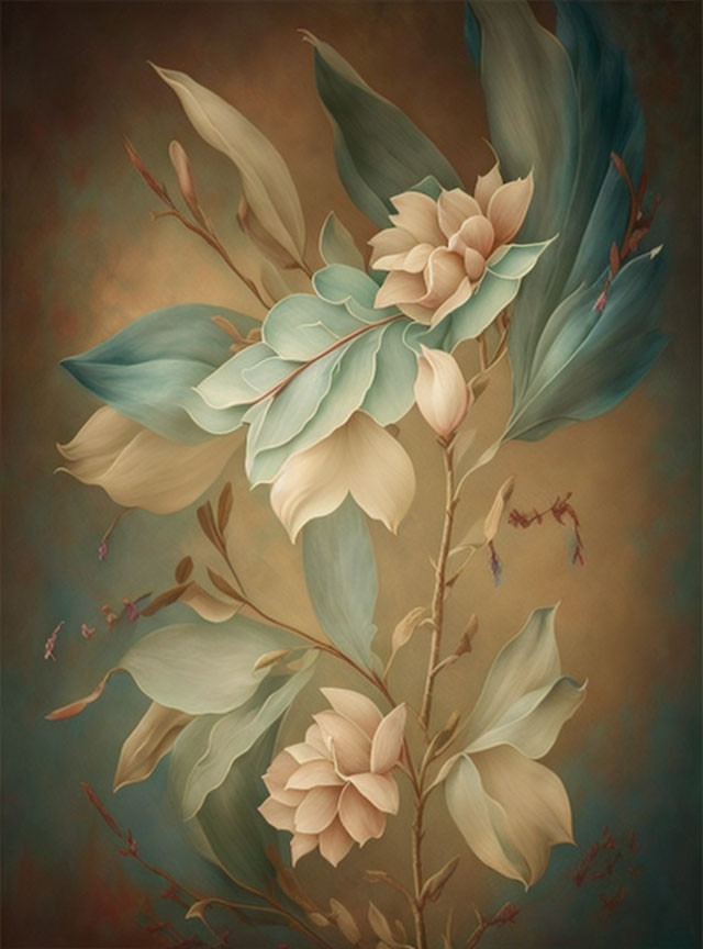 Elegant Vintage-Style Flower Illustration with Pastel Hues