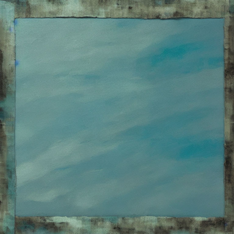 Textured Abstract Painting in Blue Tones with Distressed Dark Frame