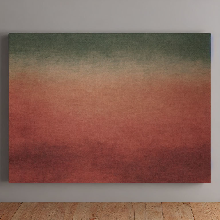 Dark Green to Deep Red Gradient Abstract Painting on Wall above Wooden Floor