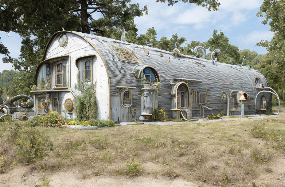 Elongated Dome-Shaped House with Oval Windows and Doors