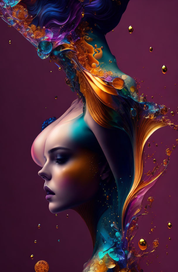 Colorful Swirling Shapes in Female Side Profile