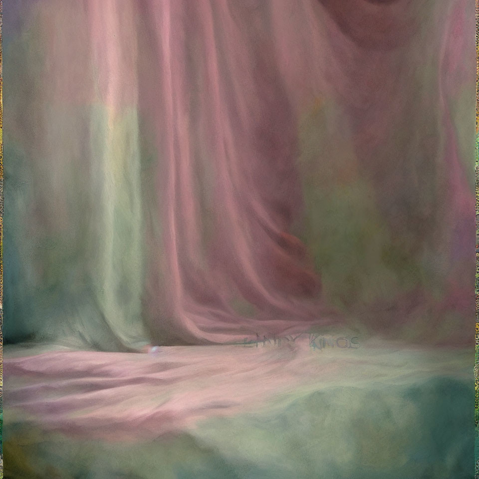 Soft Textured Pastel Painting of Draping Fabric in Pink, Purple, and Green