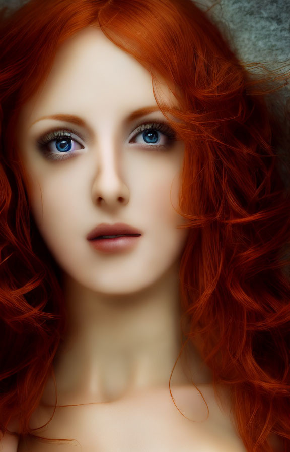 Vibrant Red-Haired Woman with Blue Eyes and Fair Skin Portrait