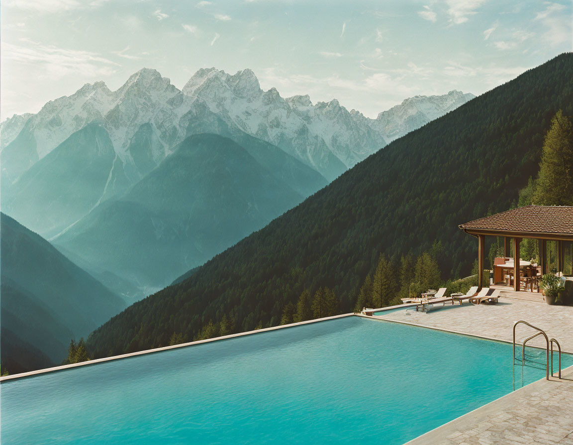 Infinity Pool with Mountain View and Forested Surroundings