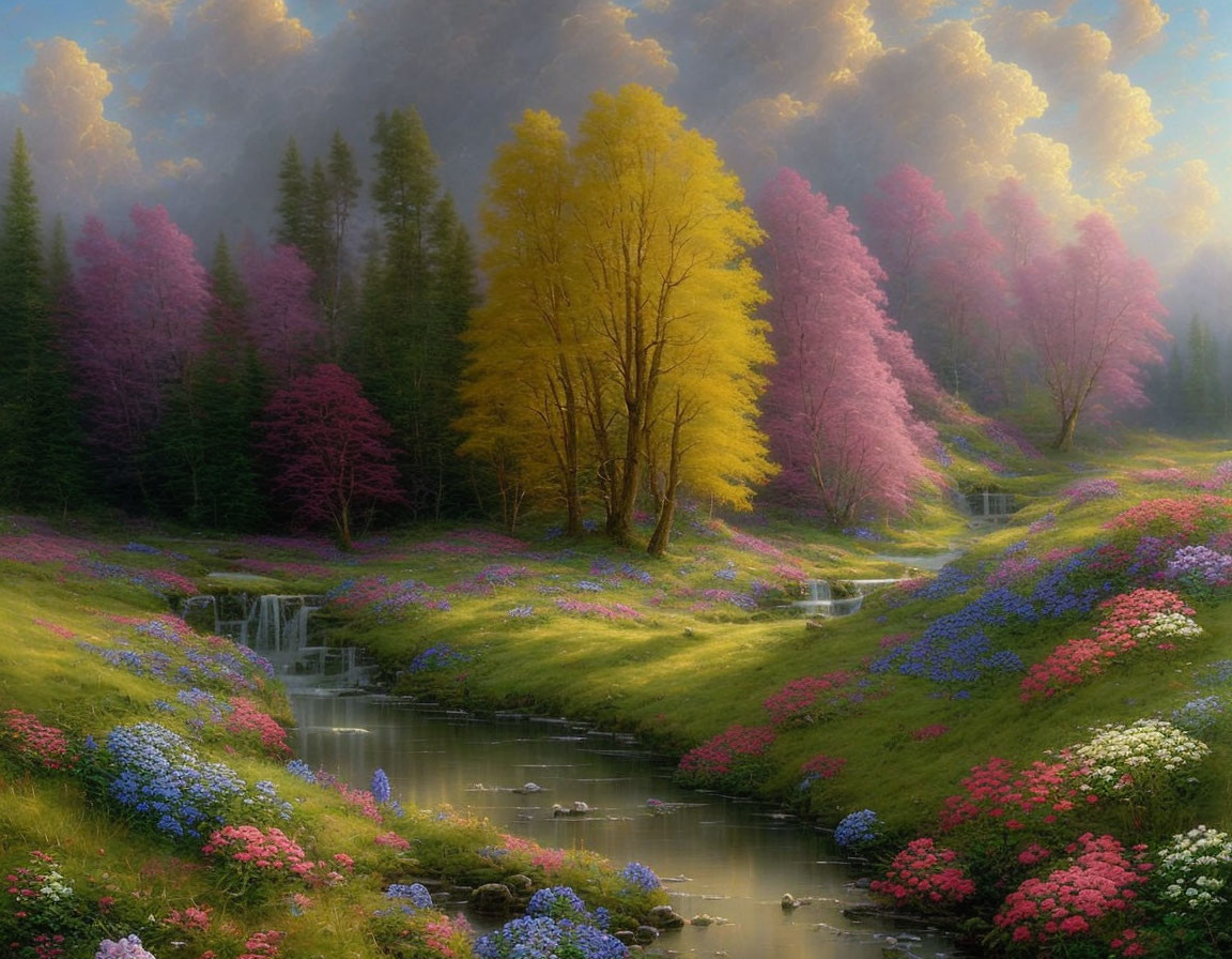 Vibrant multicolored trees in serene landscape